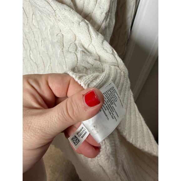 American Eagle White Cable Knit Tennis Preppy Striped Oversized Sweater Large - Picture 6 of 8